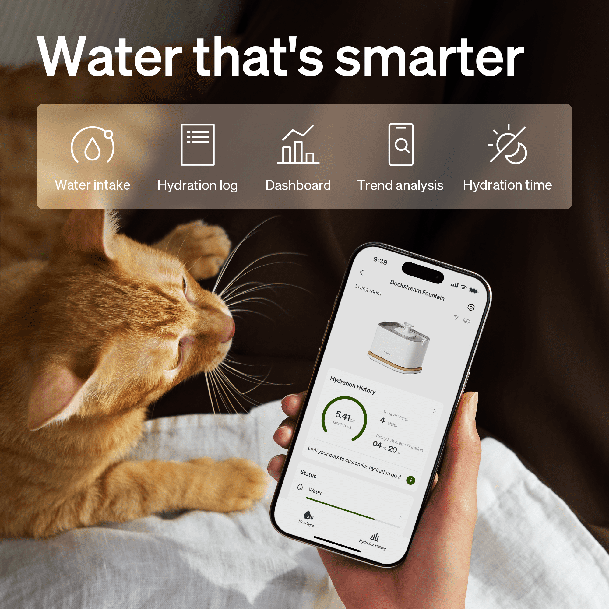 PETLIBRO Upgrade Cat Water Fountain, Cordless Cat Fountain Battery Operated, App Monitoring 3L/101oz Dockstream 2 Pet Water Fountain with Stainless Steel Tray, 5GHz WiFi Dog Water Bowl Dispenser