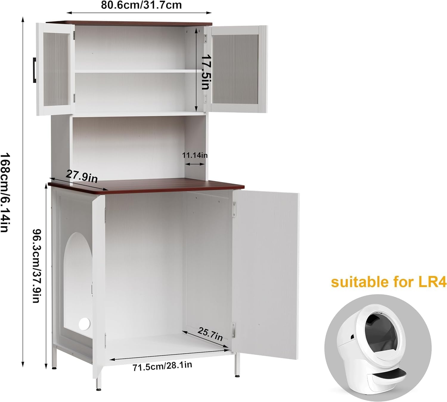 PAKASEPT Cat Litter Box Enclosure Furniture for Self-Cleaning Cat Litter Box, Litter Box Furniture with Shelves and Doors for Large Smart Litter Box