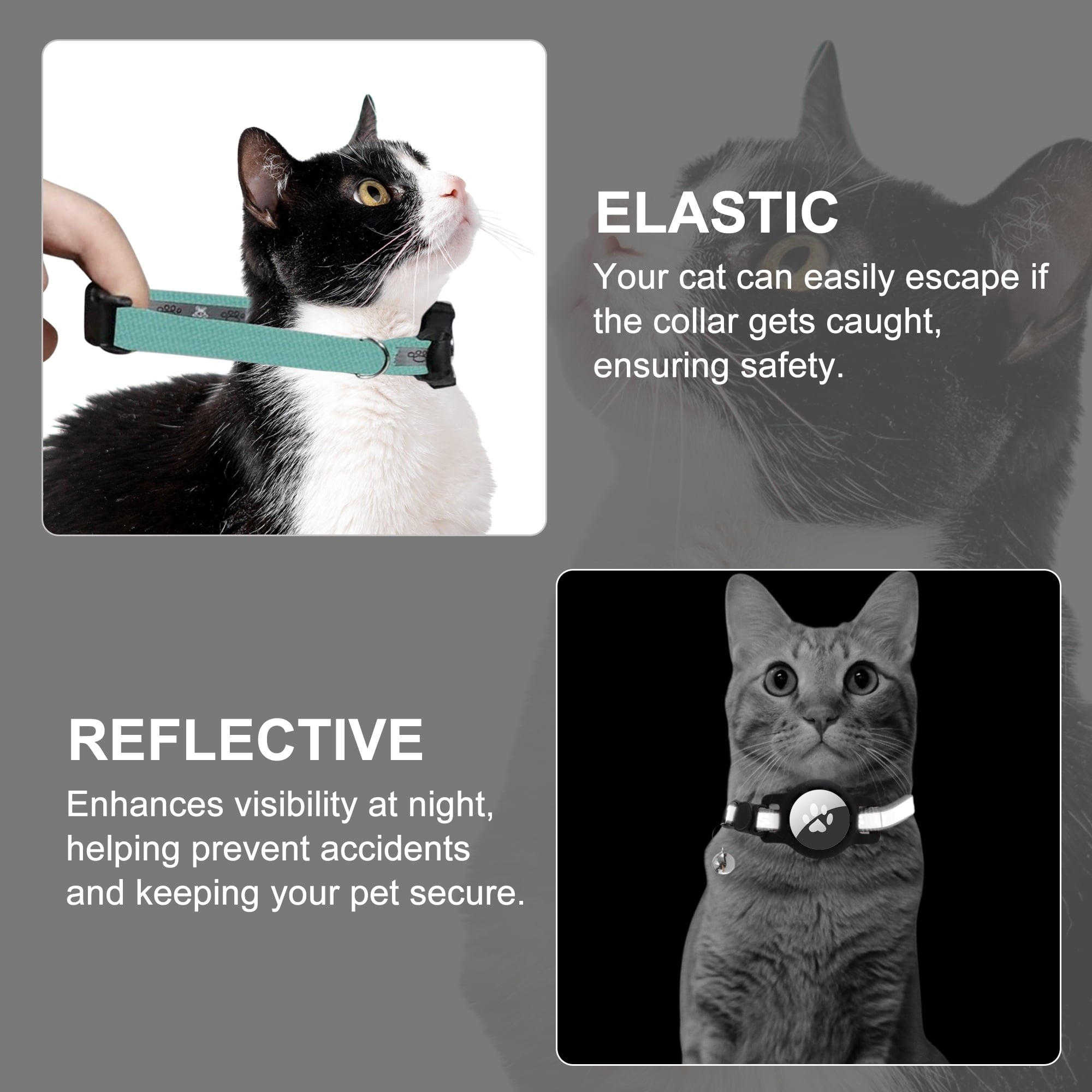 Unique Bargains Waterproof Cat Collar for Airtag  Reflective Collar with Bell Breakaway Cat Collar for Airtag Holder Cat Collars Cat Collar for Apple Air Tag Grey