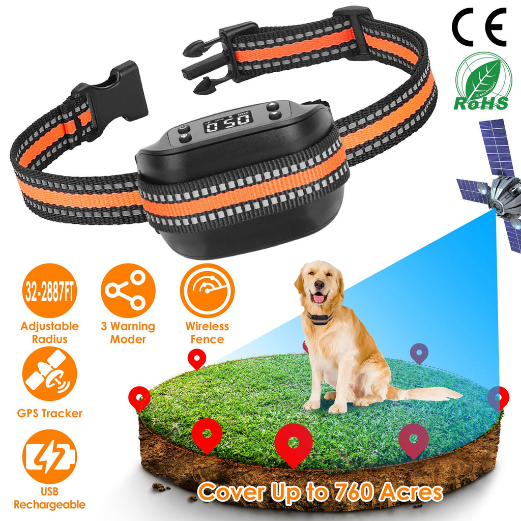 GPS Wireless Dog Fence TeqHome Electric Dog Collar Fence Pet Containment System Range 32-2887ft Rechargeable Harmless Suitable for All Dogs