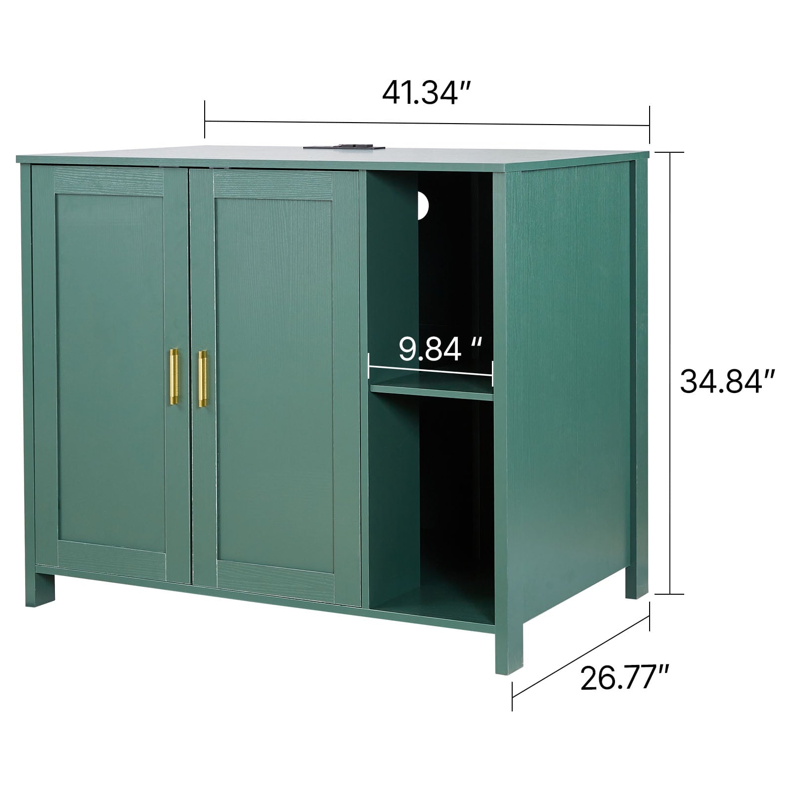 KFFKFF Automatic Cat Litter Box Cabinet, 41.3 in Self-Cleaning Enclosure with Drawer & Removable Divider, Includes Built-in Power Outlet, Compatible with Various Smart Litterboxes