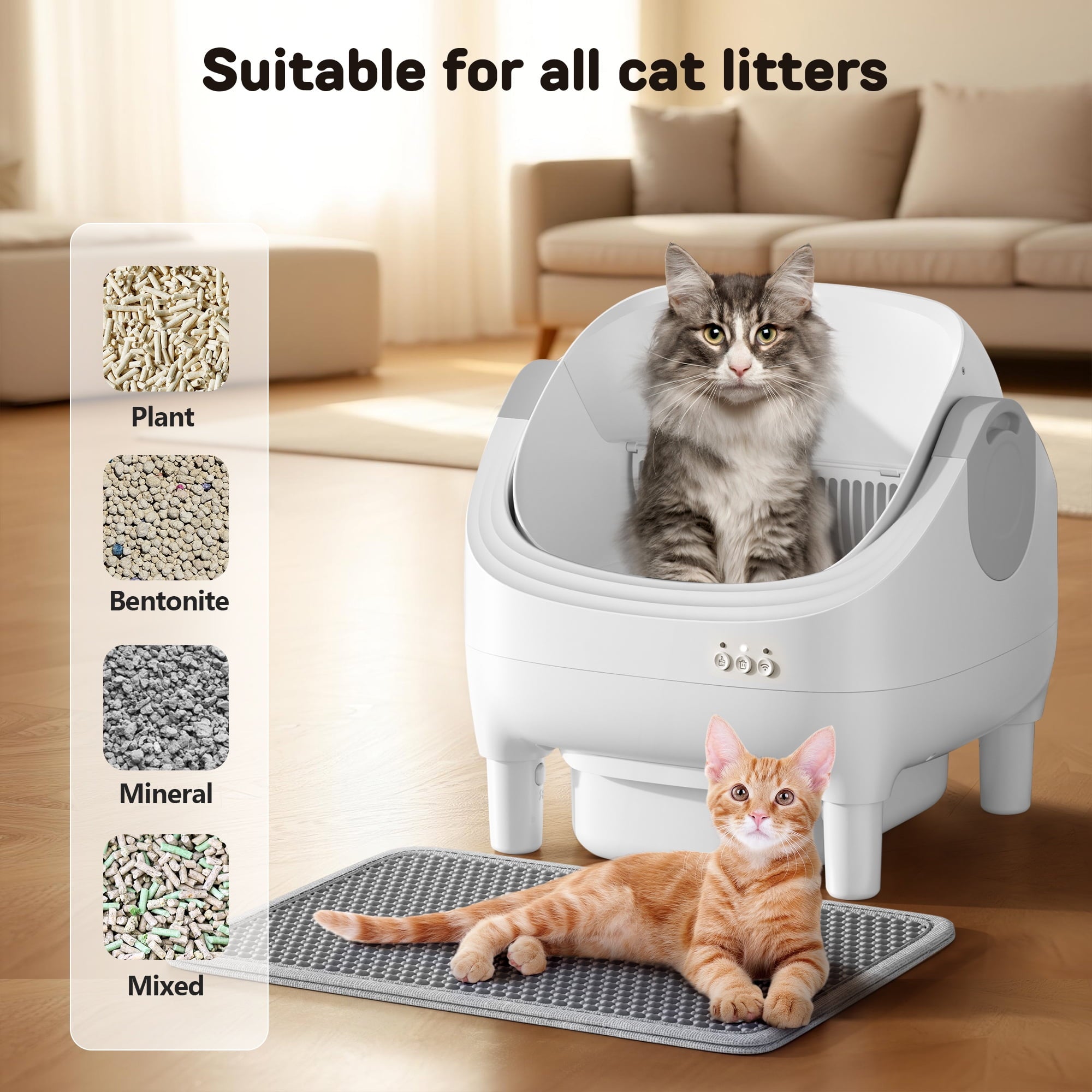 Osoeri 10L Open-Top Automatic Self-Cleaning Large Cat Litter Box,App Control,Safety Sensors & Odor-Free for Multi-Cat Homes.