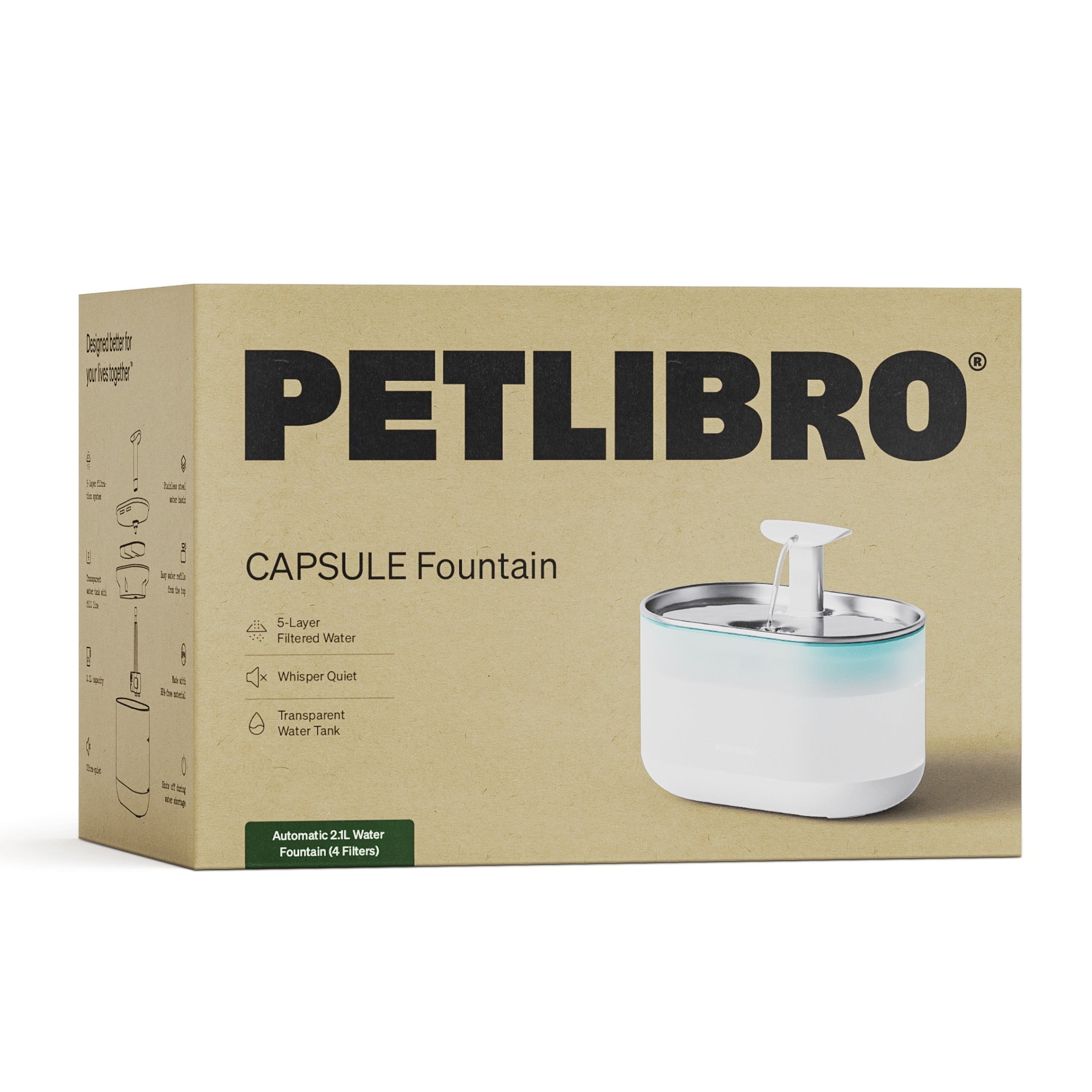 Petlibro Capsule Cat 67oz/2.1L Stainless Steel Tray Cat Water Fountain, Ultra Quiet, Automatic Cat Fountain with Two Flow Modes, BPA-Free, Metal Capsule, Healthy Water Fountain for Indoor Cats