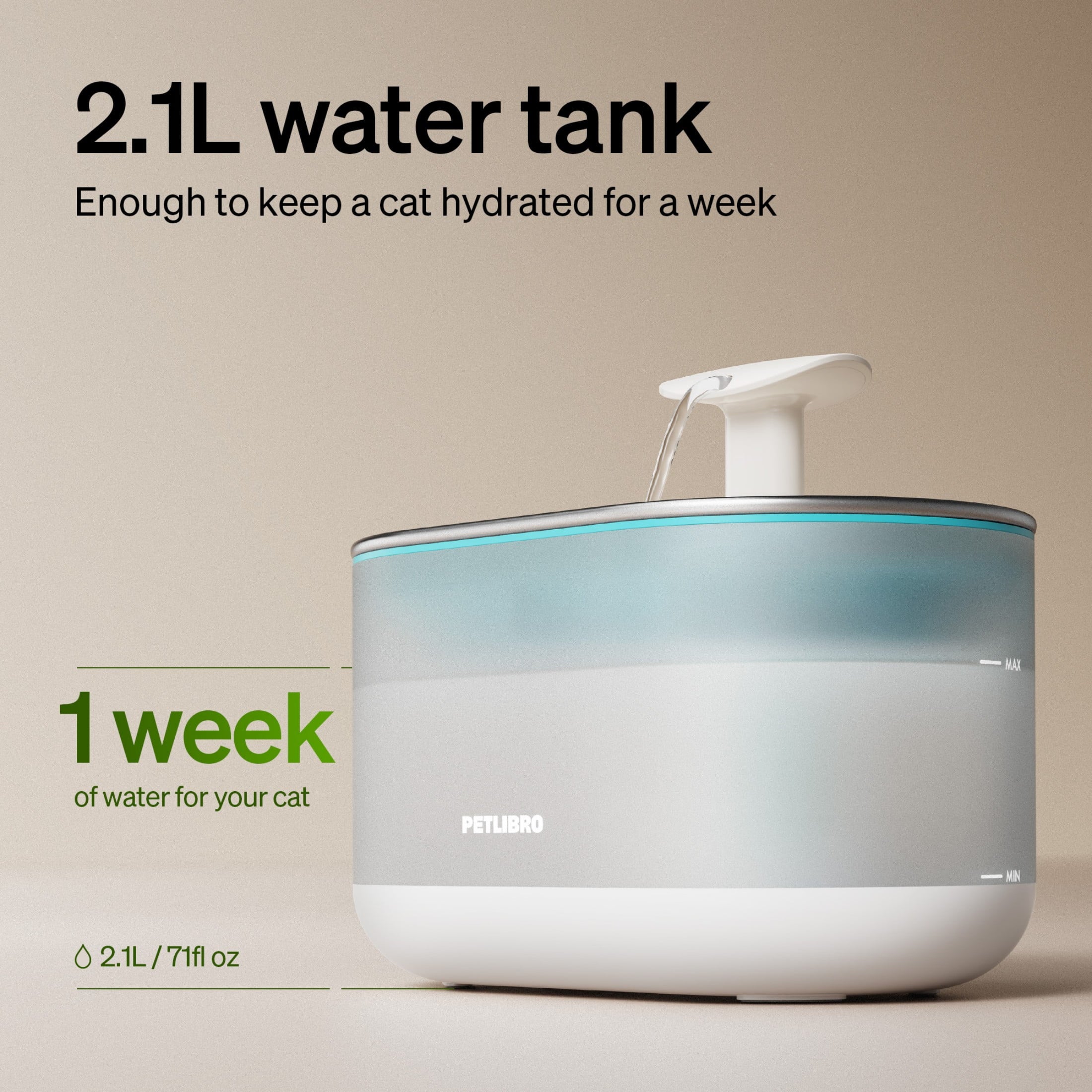Petlibro Capsule Cat 67oz/2.1L Stainless Steel Tray Cat Water Fountain, Ultra Quiet, Automatic Cat Fountain with Two Flow Modes, BPA-Free, Metal Capsule, Healthy Water Fountain for Indoor Cats