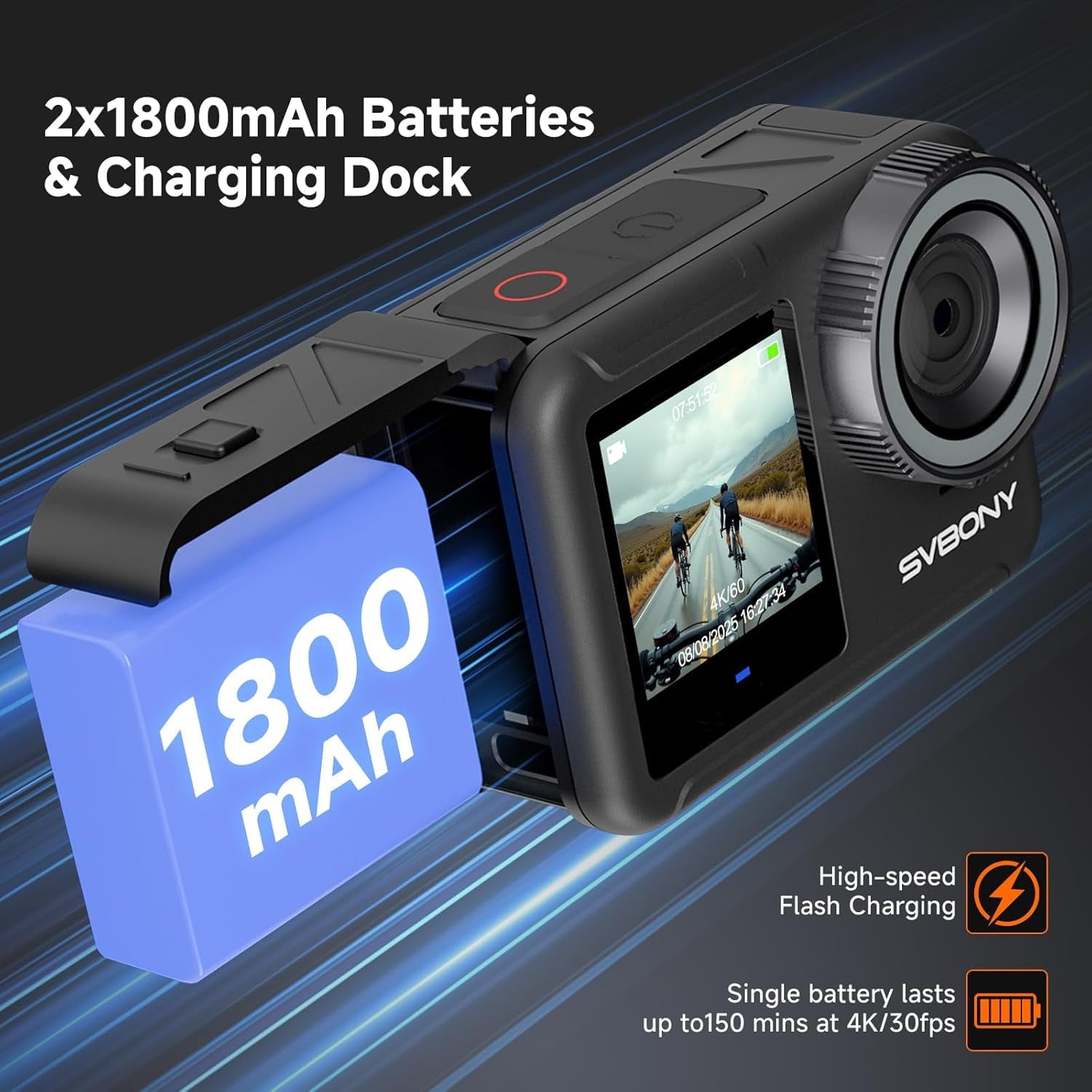 SVBONY SVGo3 4K 60FPS Action Camera with 128GB Card Accessories Kit Bundle, features a waterproof body for pet tracking, Quick Release Mount&EIS WiFi Remote Control for Snorkeling, Video Recording