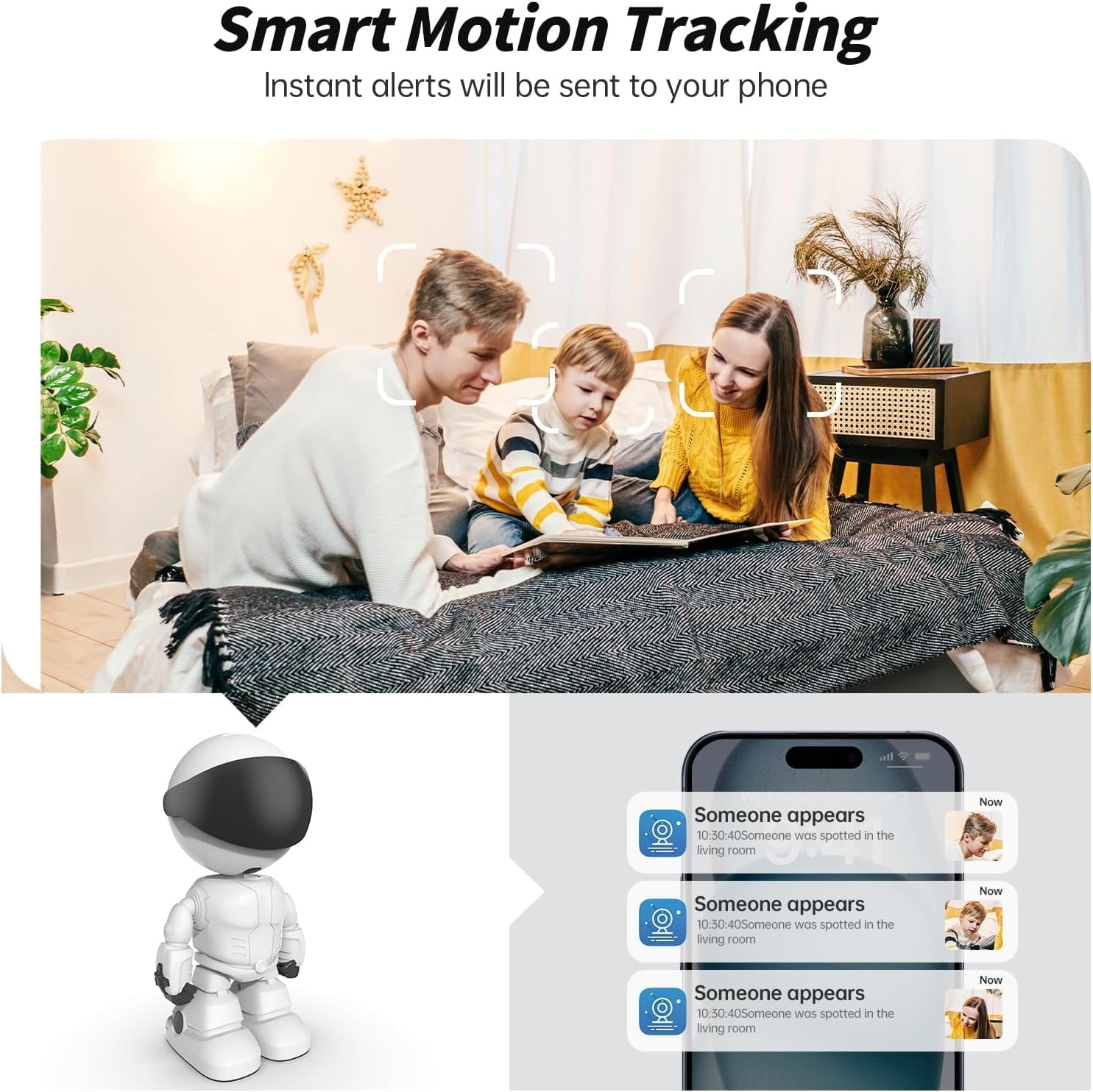 Jqimn RoBot Camera, 2.4G&5G WIFI Indoor Security Camera, 2K Baby/Pet Monitor with Phone App, Motion Detection, Two-Way Audio, Night Vision