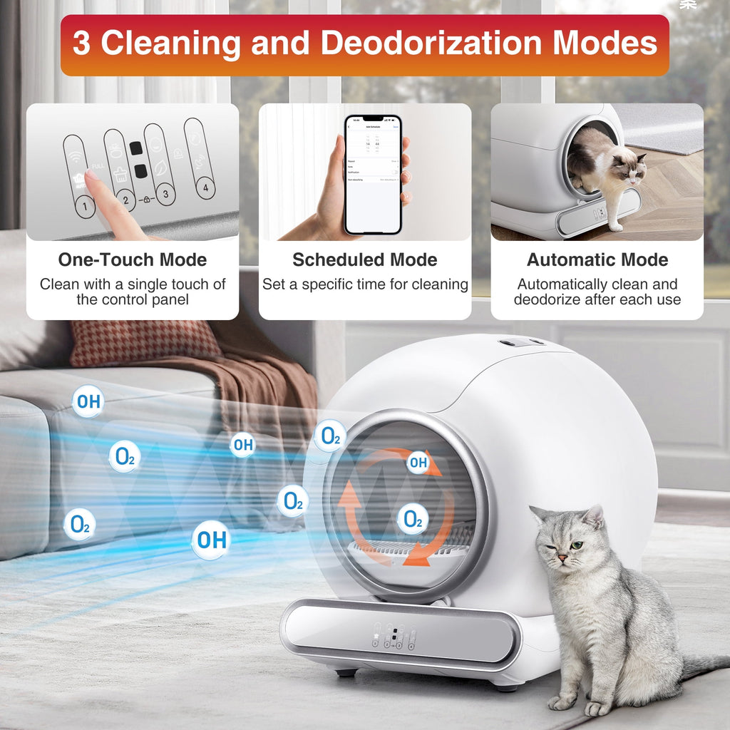 Smart Automatic Self-Cleaning Cat Litter Box for Multi-Cat w/ App Control, Dual Safety Protection, Real-Time Health Tracking, 65L+9L, Odor Removal Cat Litter Box with 2 Roll Liners