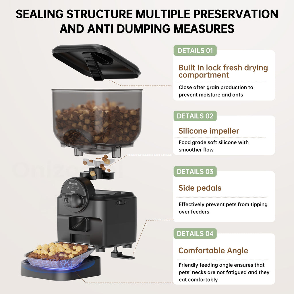 ONIZOOMI Automatic Pet Feeder with Camera & WiFi App for Cats & Dogs, 6L Timed Dispenser, 15-Day Battery