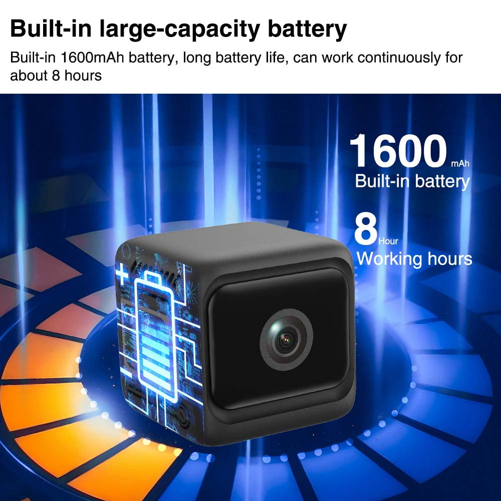 Wiher Small Security Camera Wireless, 1080P Mini Indoor/Outdoor Camera with 8Hrs Battery, Night Vision, Motion Detection Alert, Cloud & TF Storage, 4 Users View Same Time, for Home/Baby/Pet(Black)