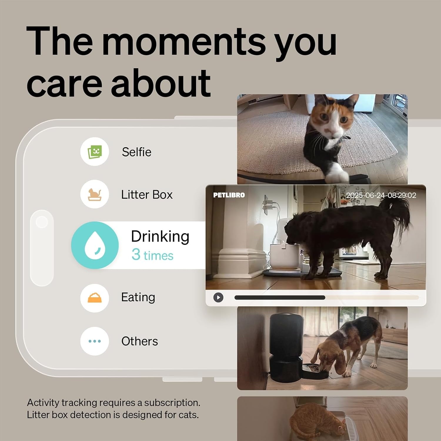 Petlibro AI-Powered Pet Camera Indoor with Phone App for Multi-Pet Recognition, Activity Tracking&Smart Summaries Dog Camera, 360°View Cat Camera with Auto Pet Highlights Reels, 2-Way Talk WiFi Cam