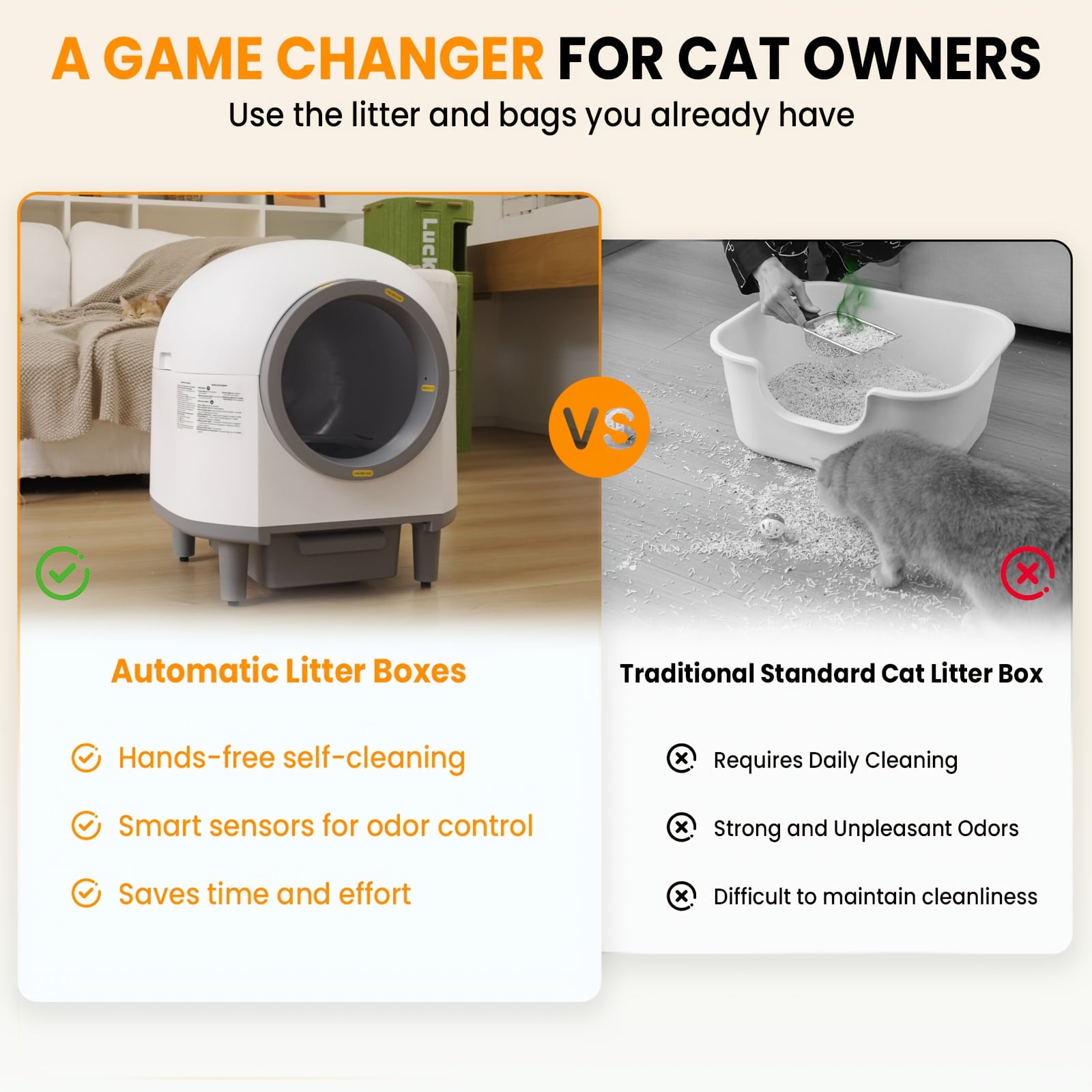 23.78gal Extra Large Self-Cleaning Automatic Cat Litter Box - Triple Safety Protection, Ultra Odor Removal & App Control, 2.64gal Waste Disposal, Step-Up & Mat, Corded (No Battery)