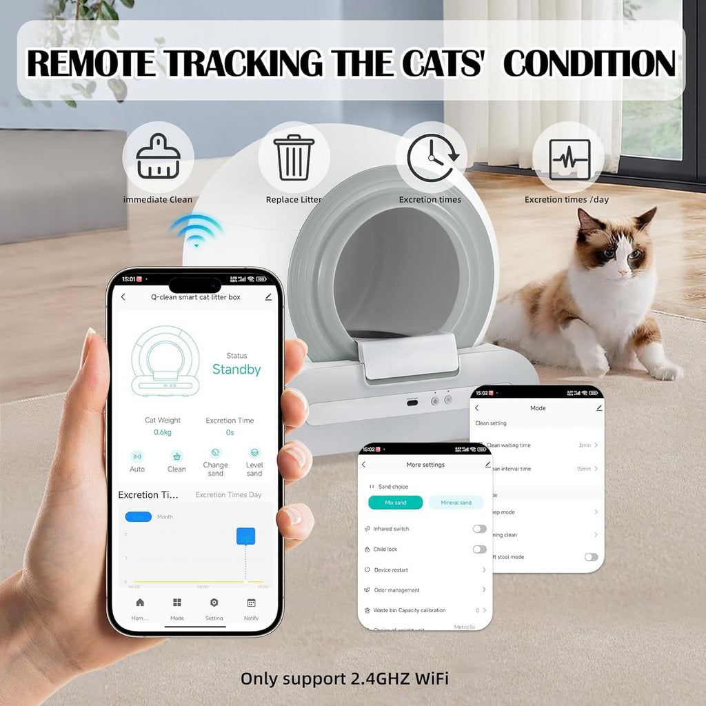 J JORBASADO Self Cleaning Litter Box 65L+9L Automatic Cat Litter Box Self Cleaning with APP Control for Multiple Cats Families Safety Protection