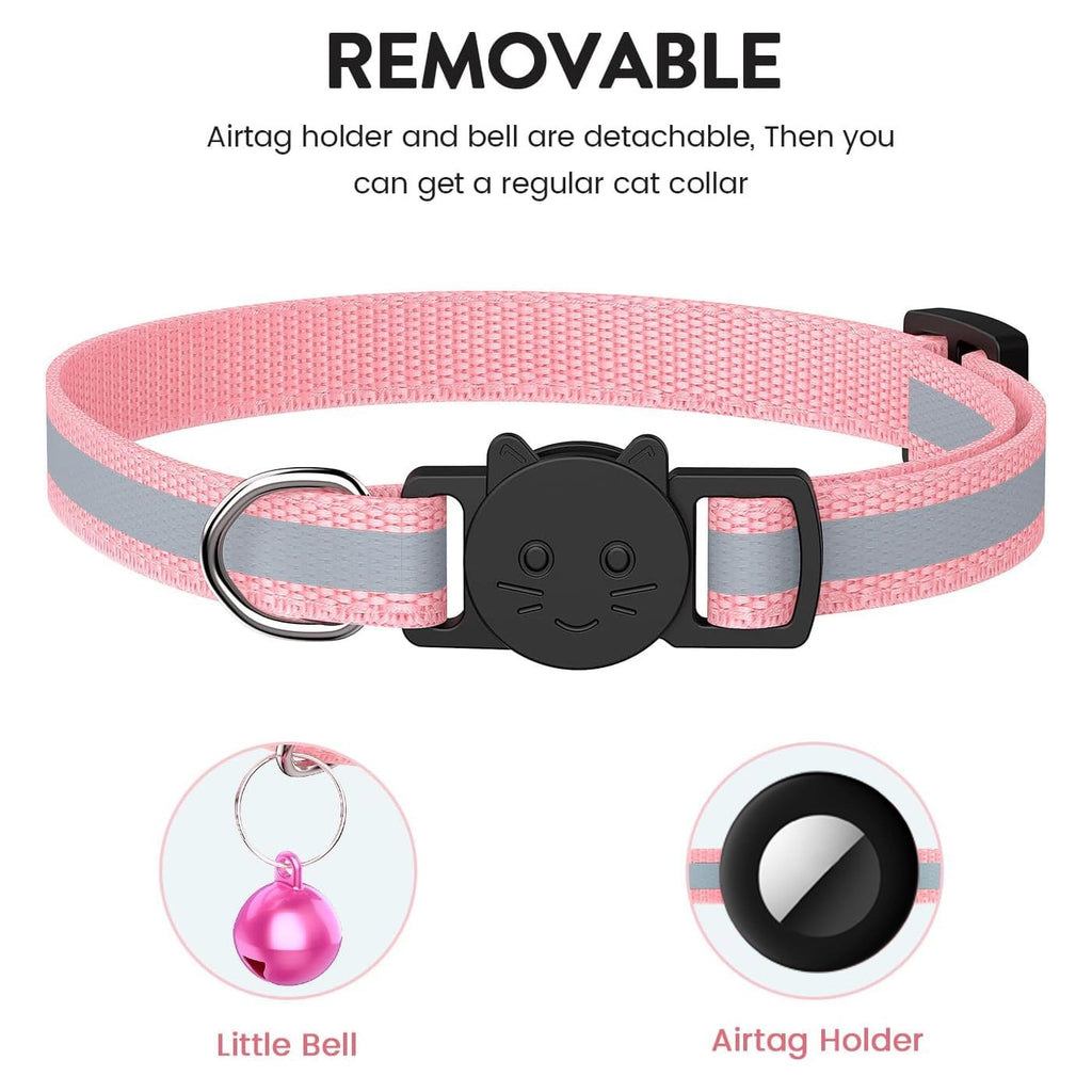 Airtag Cat Collar Breakaway, (GPS Not Included)Reflective Kitten Collar with Apple Air Tag Holder and Bell for Girl Boy Cats, 0.4 Inches in Width and Lightweight(Sky Blue)
