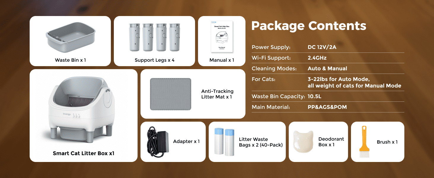 Automatic Open-Top Self-Cleaning Cat Litter Box -App Control, Safe Alert, Smart Health Monitor, Includes 2 Liners & Mat, Multi-Cat Friendly, Gray