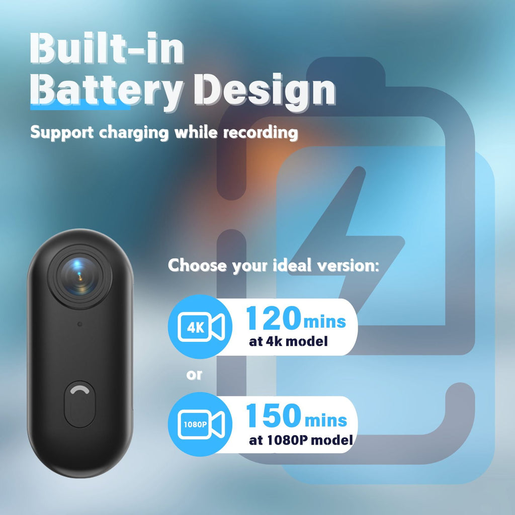 4K Body Camera, Thumb Size Cam,Wearable Camera with 360°Rotatable Clip & Magnetic Clip,120 Minutes for Recording,Take for Lecture, Traveling,Pet Walking and Outdoors Activities (4K-64G)