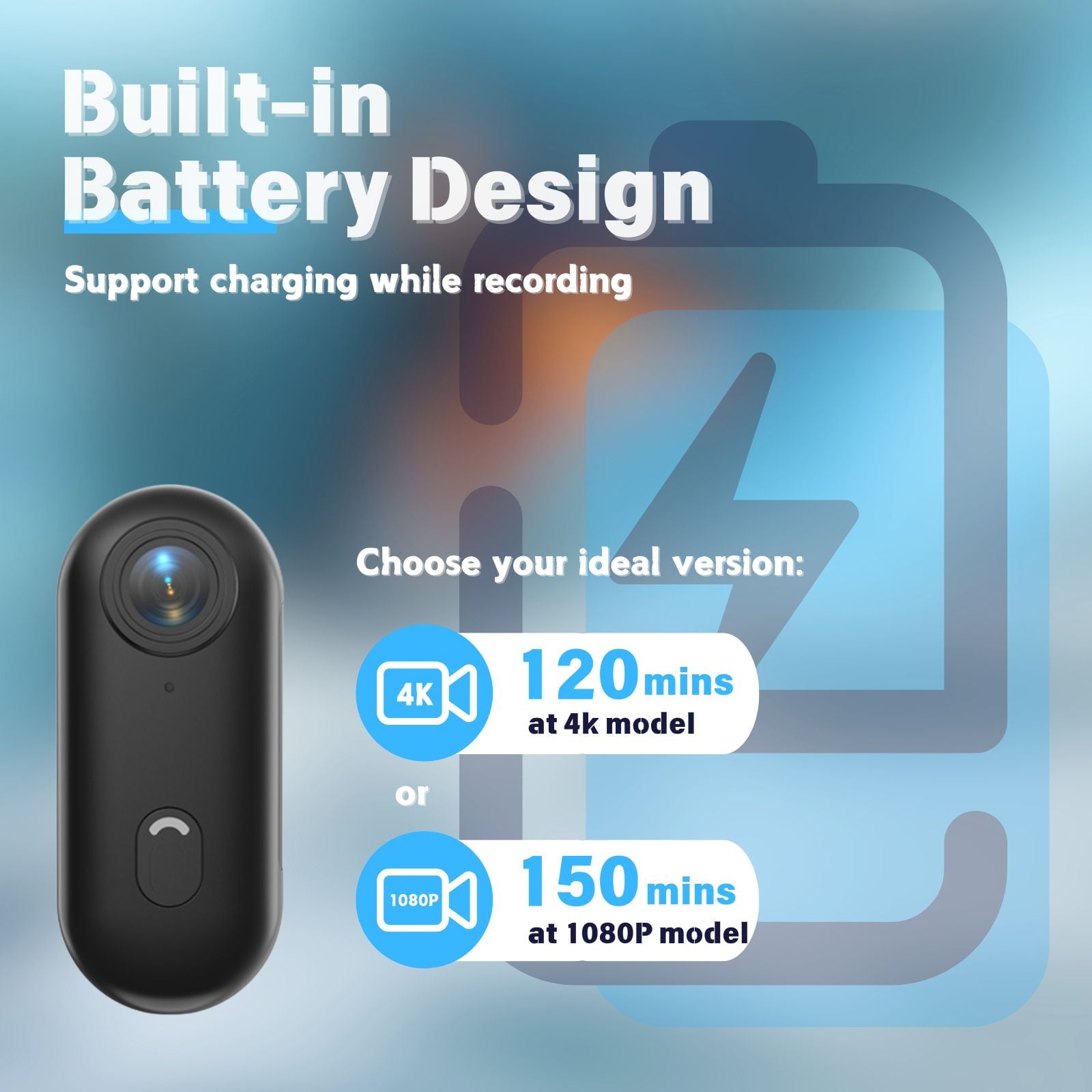 4K Body Camera, Thumb Size Cam,Wearable Camera with 360°Rotatable Clip & Magnetic Clip,120 Minutes for Recording,Take for Lecture, Traveling,Pet Walking and Outdoors Activities (4K-64G)