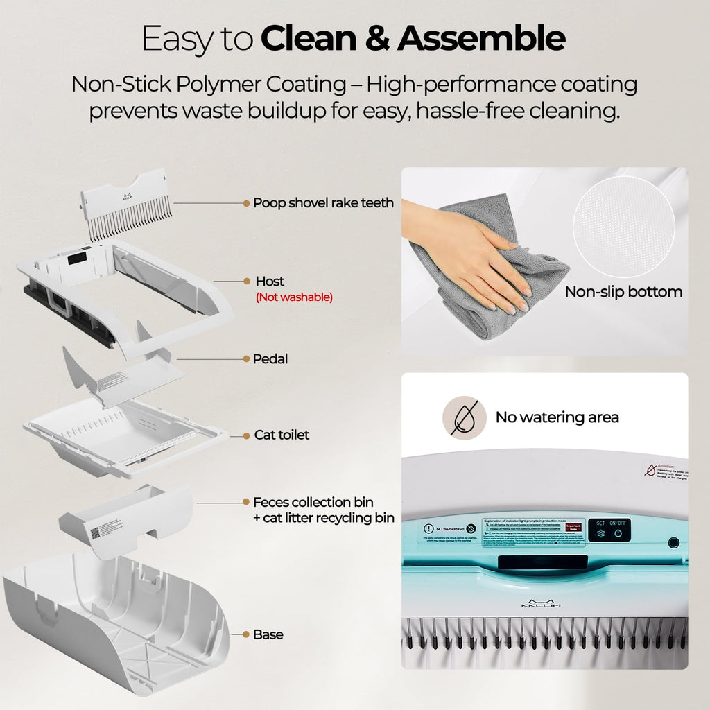 imerelez Smart Cat Litter Box – Wide Opening Auto-Clean for Extra Large Cats (71-90lbs), ABS Material, Wifi/App Control with LED Display, Cream White, 29.9”L x19.6”W x19.6”H