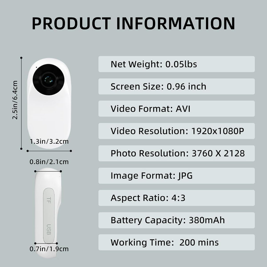 MANON ROSA Pet Collar Camera, Mini Action Camera with 64G SDCard, HD1080P Wireless Dog Cat Collar Camera for Video Records Tracker Monitor, Supports USB& OTG Connection (White)