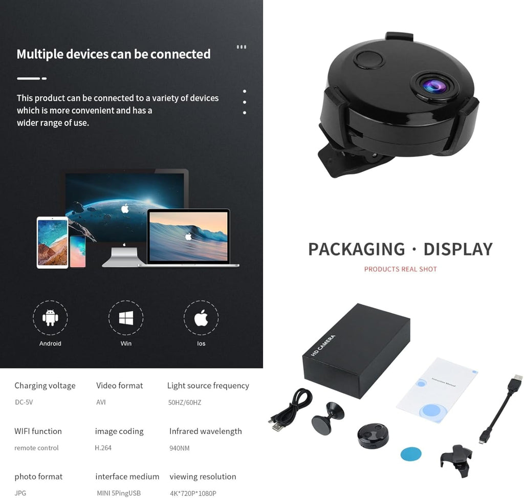 Matxabr HD 1080P Hidden Camera, Surveillance Security Camera with Motion Detection and Night Vision, Wireless WiFi Camera, Indoor Camera, Mini Camera for Pets, Sports, Baby and Nanny