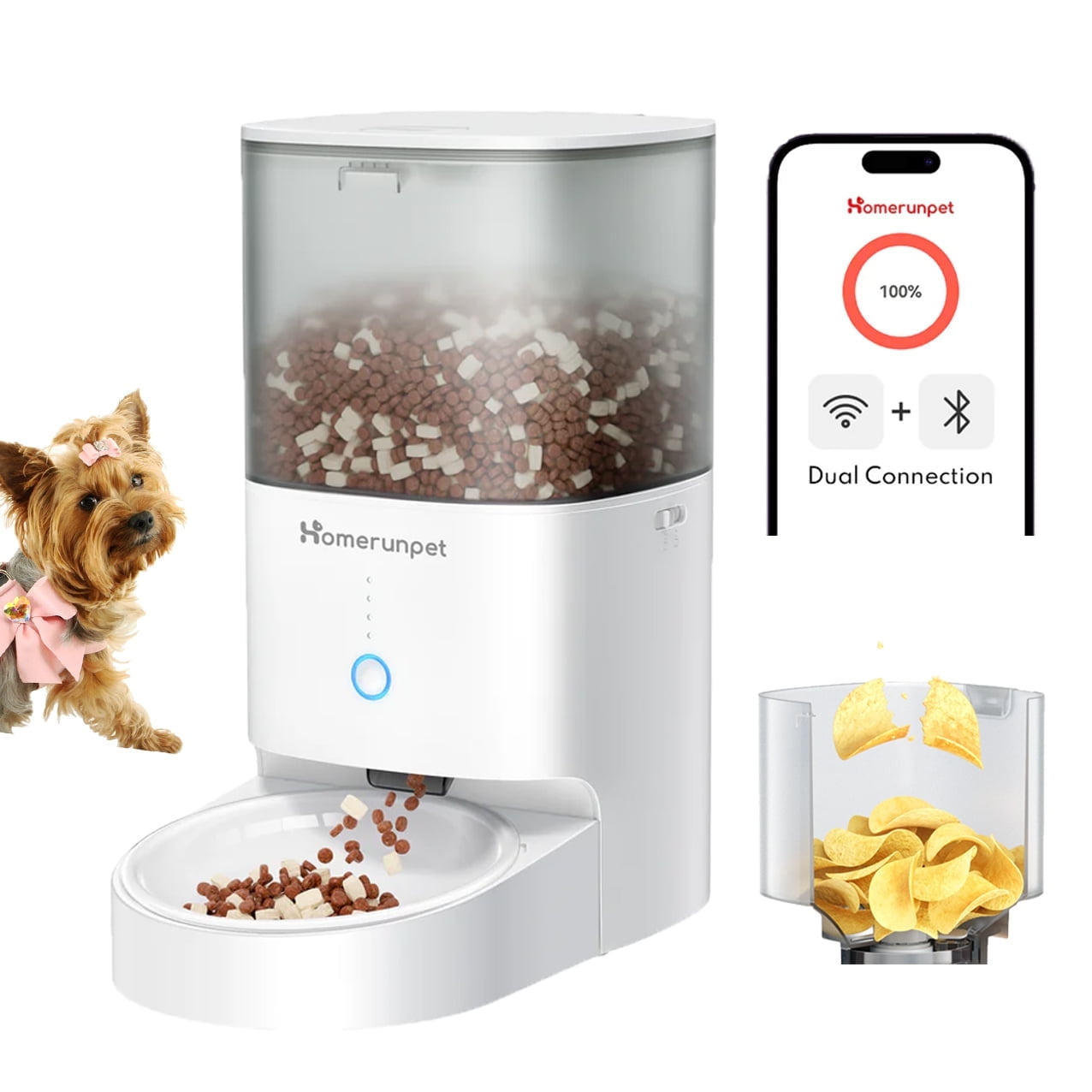 homerun Pet Automatic Smart Feeder, Timed Dosing, Anti Grain Jamming Design, 4L capacity, Ceramic Version